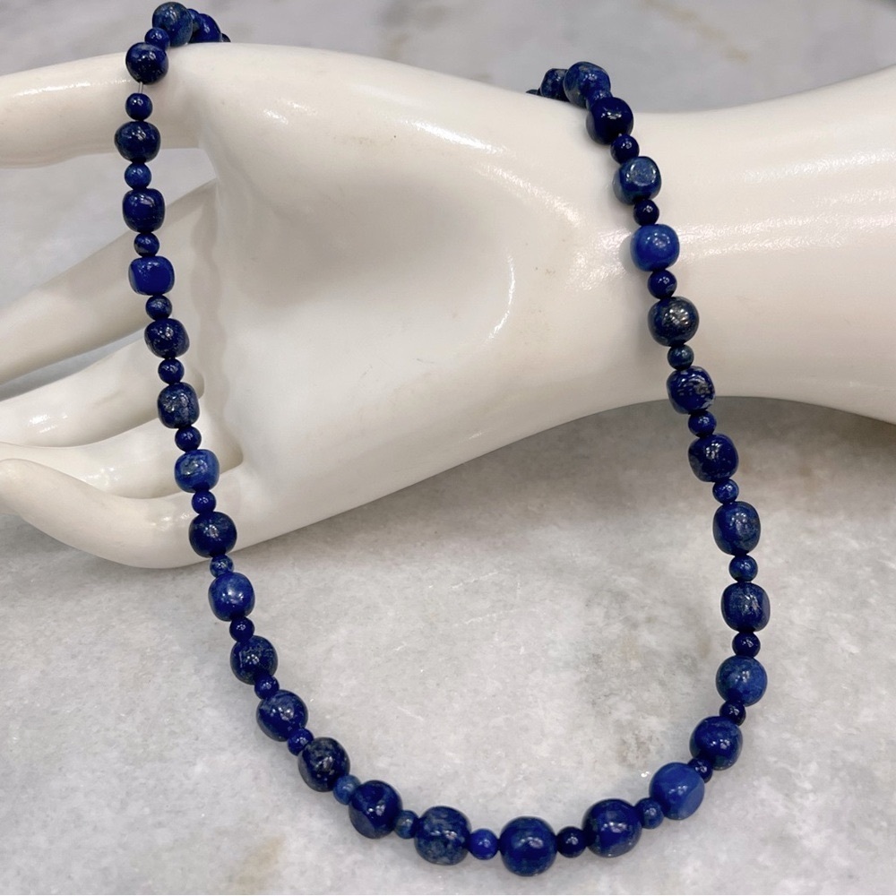 Lapis Bead and Nugget Sterling Silver Necklace